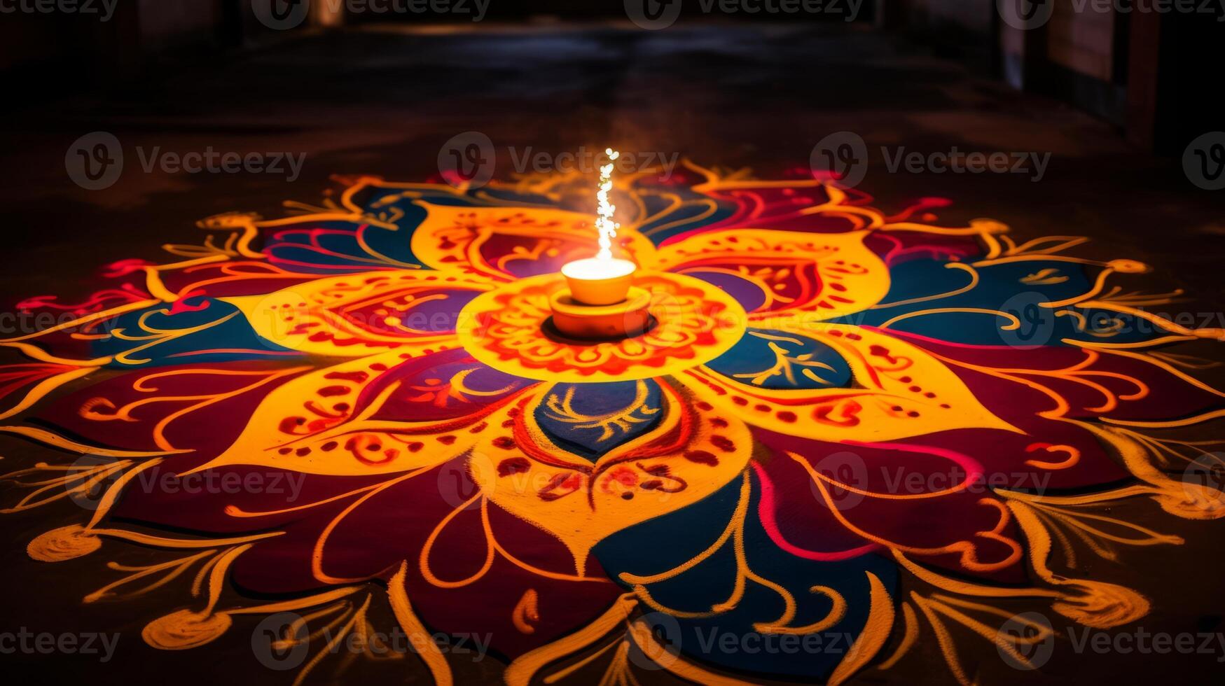AI generated Rangoli design enhancing the diwali decor photo