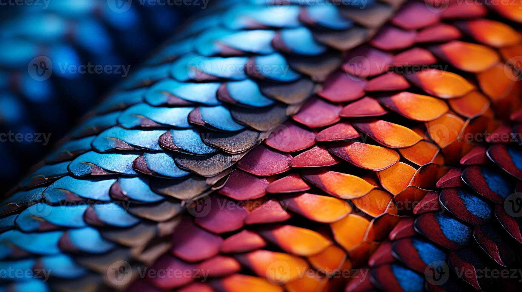 AI generated Hyper zoom of vibrant snake scales photo