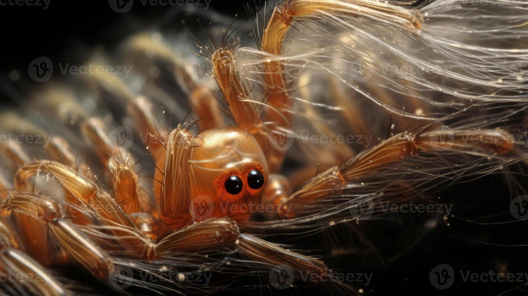 AI generated Hyper zoom shot of a spider's delicate silk threads photo