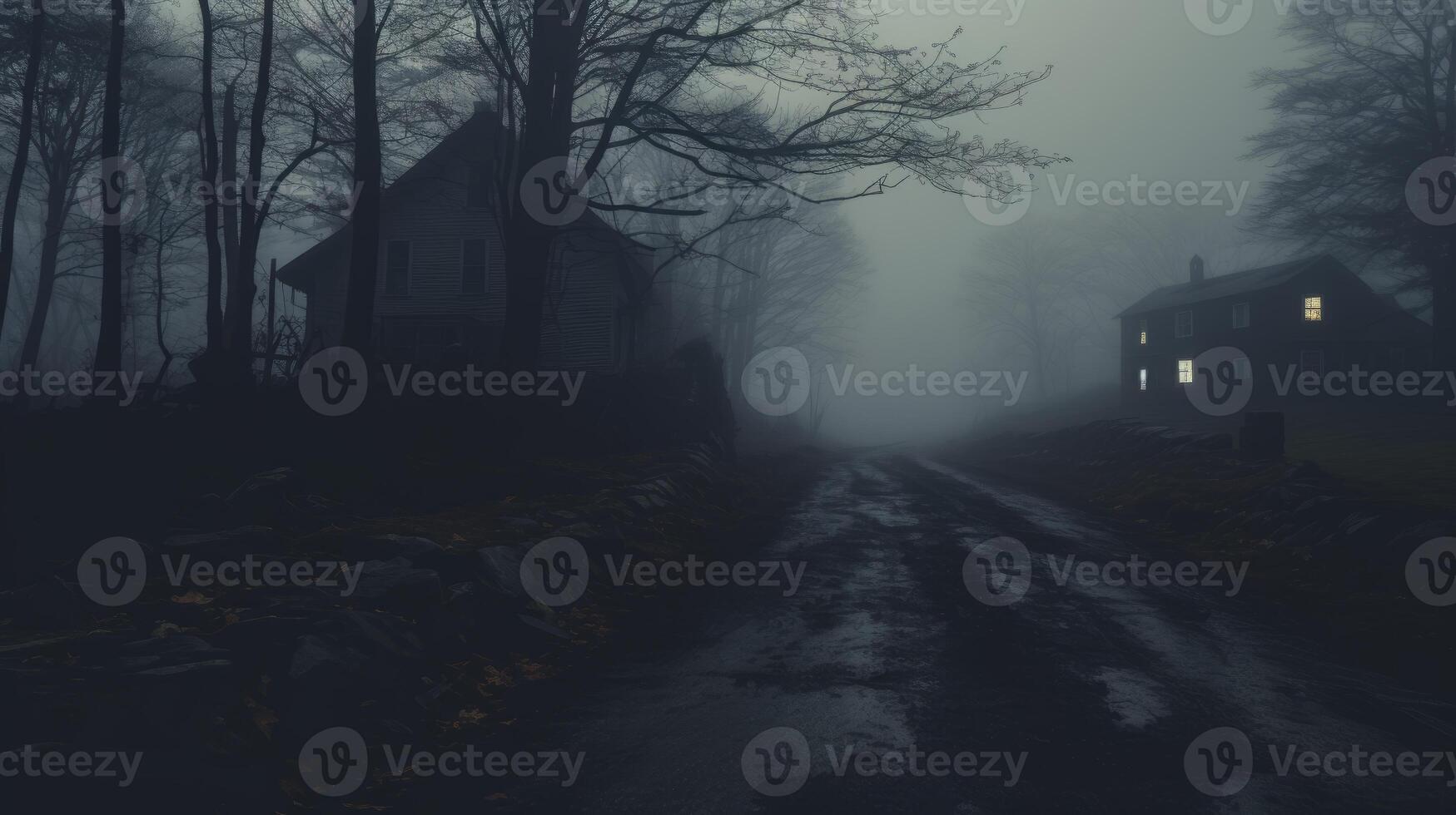 AI generated Eerie and moody fog enveloping an eerie location photo