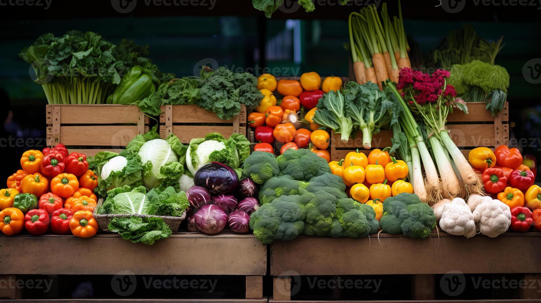 AI generated A farmer's market stall displaying a rich variety of fresh produce photo