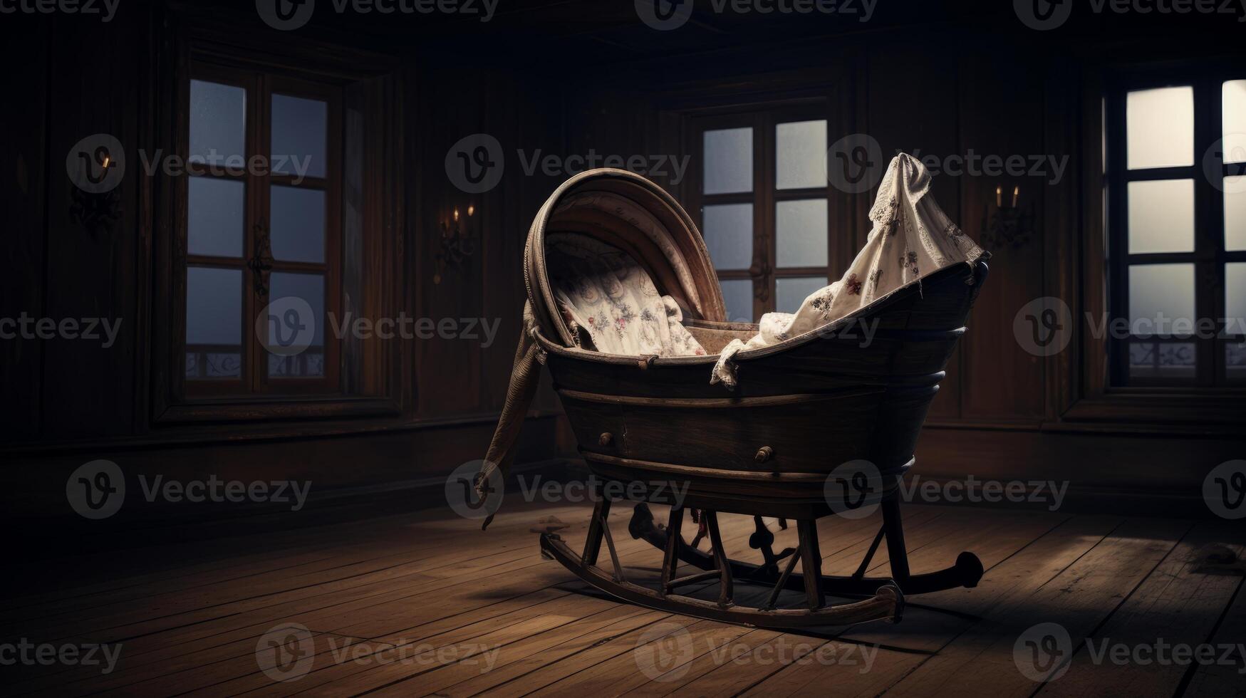 AI generated A haunted rocking crib moving on its own photo