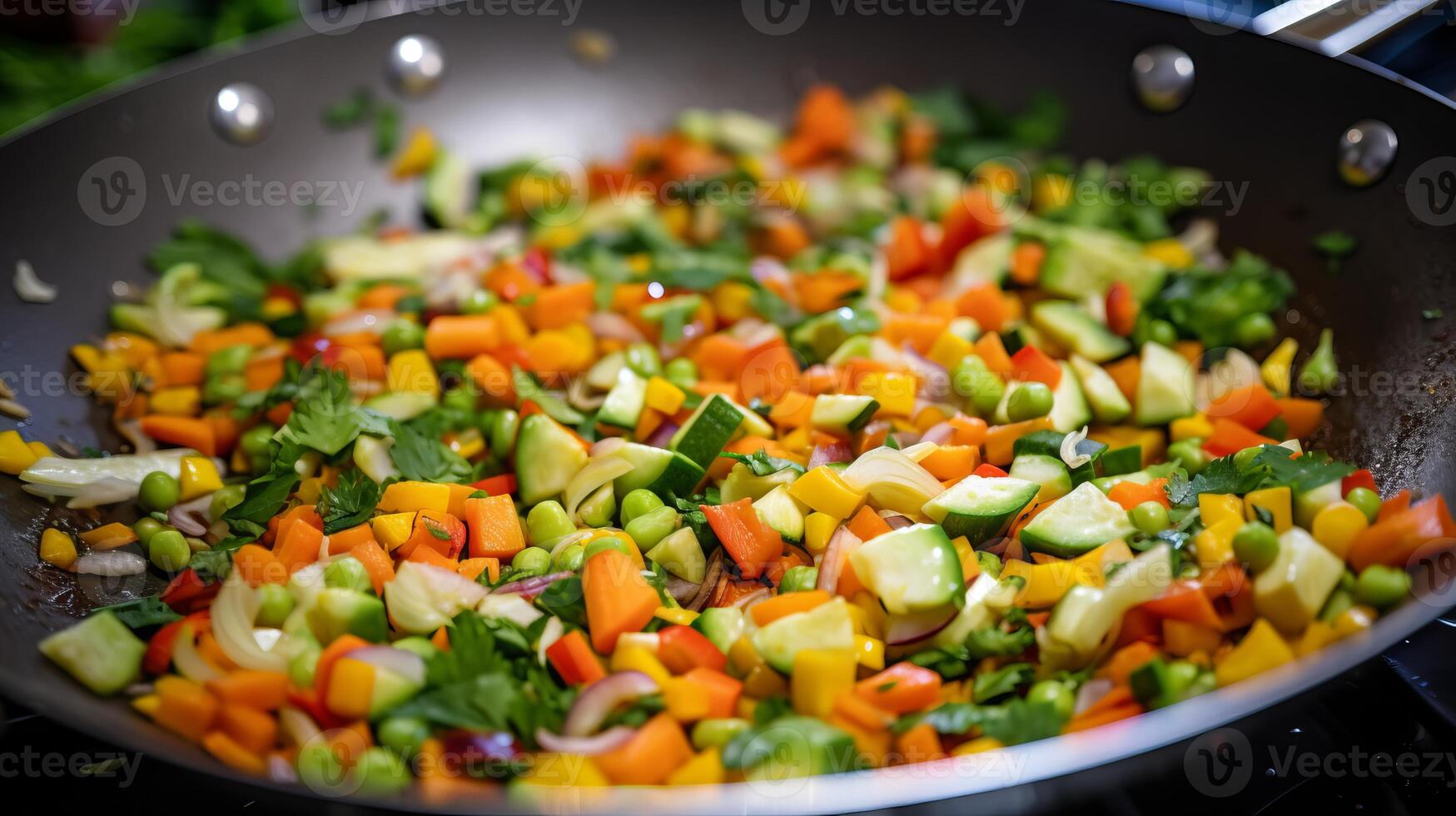 AI generated Toss of chopped vegetables in a pan photo