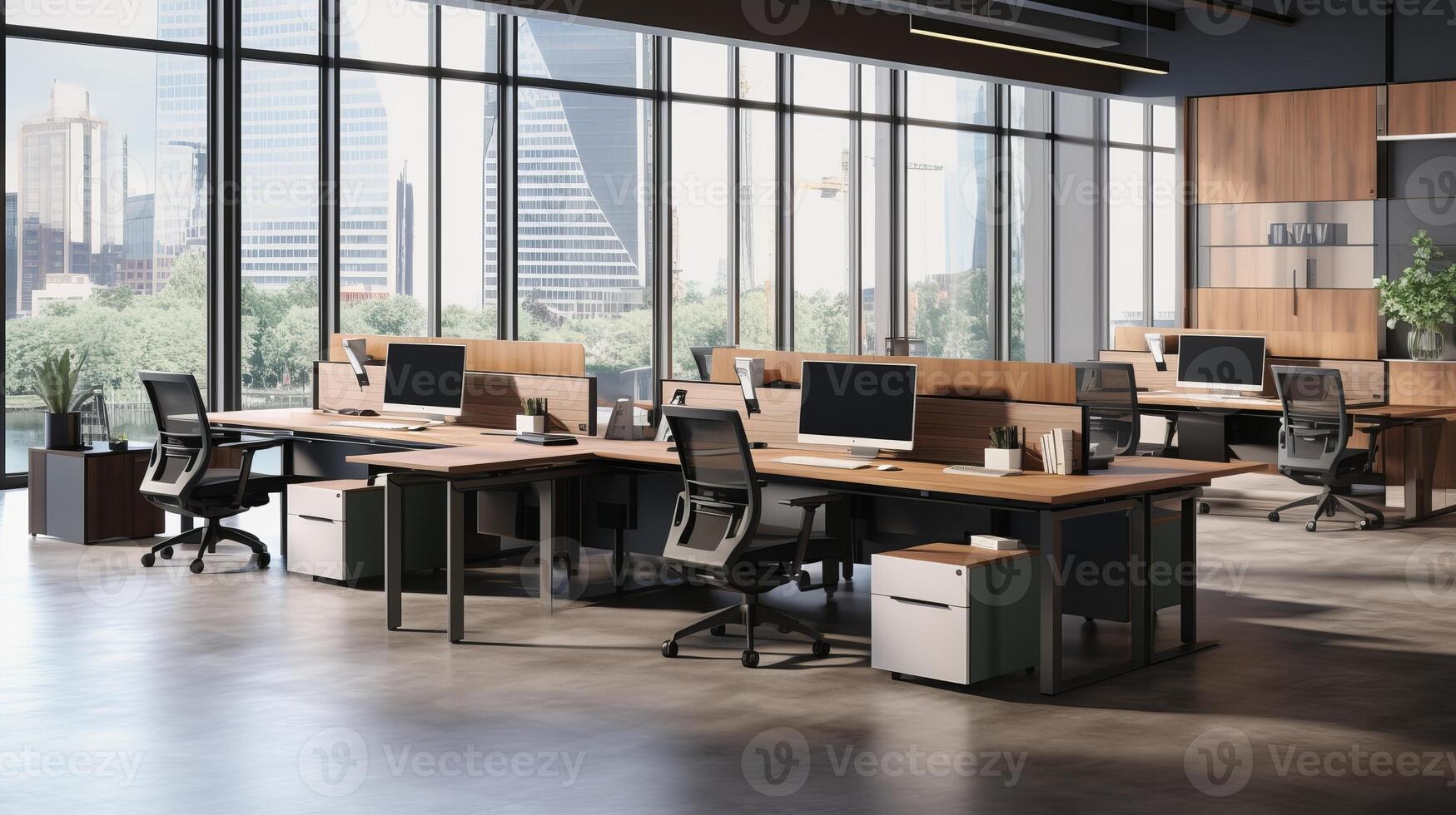 AI generated A flexible office layout with modular workstations photo