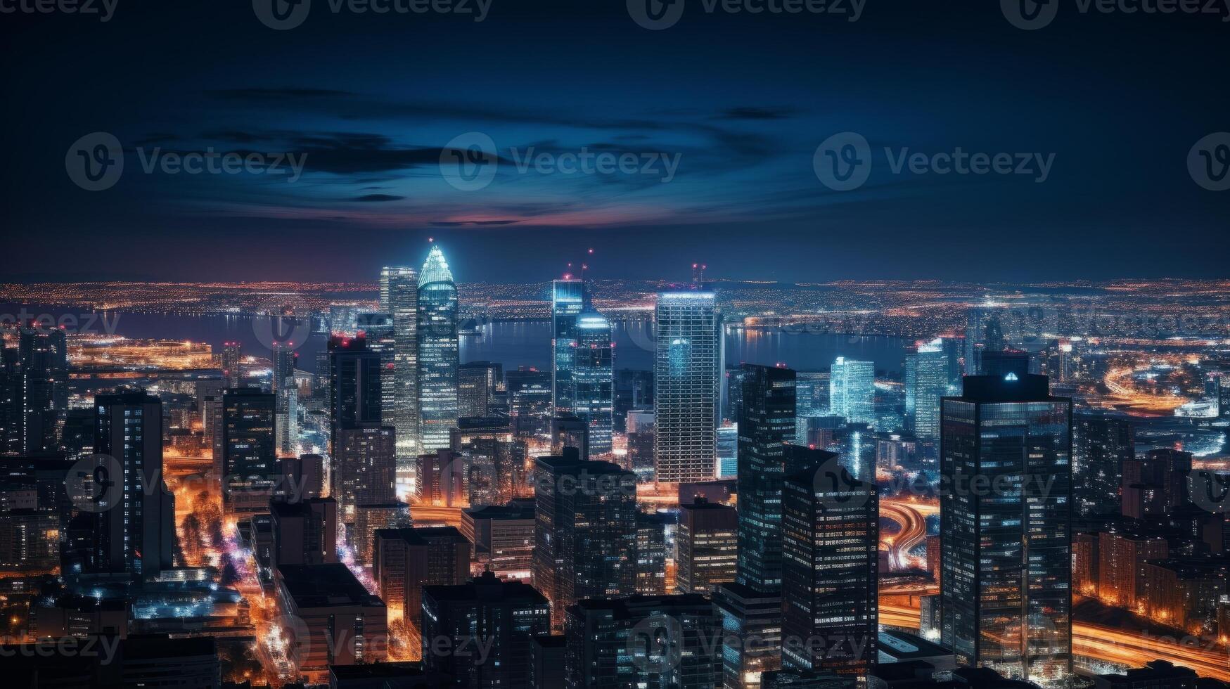 AI generated The dazzling lights of a cityscape after dark photo