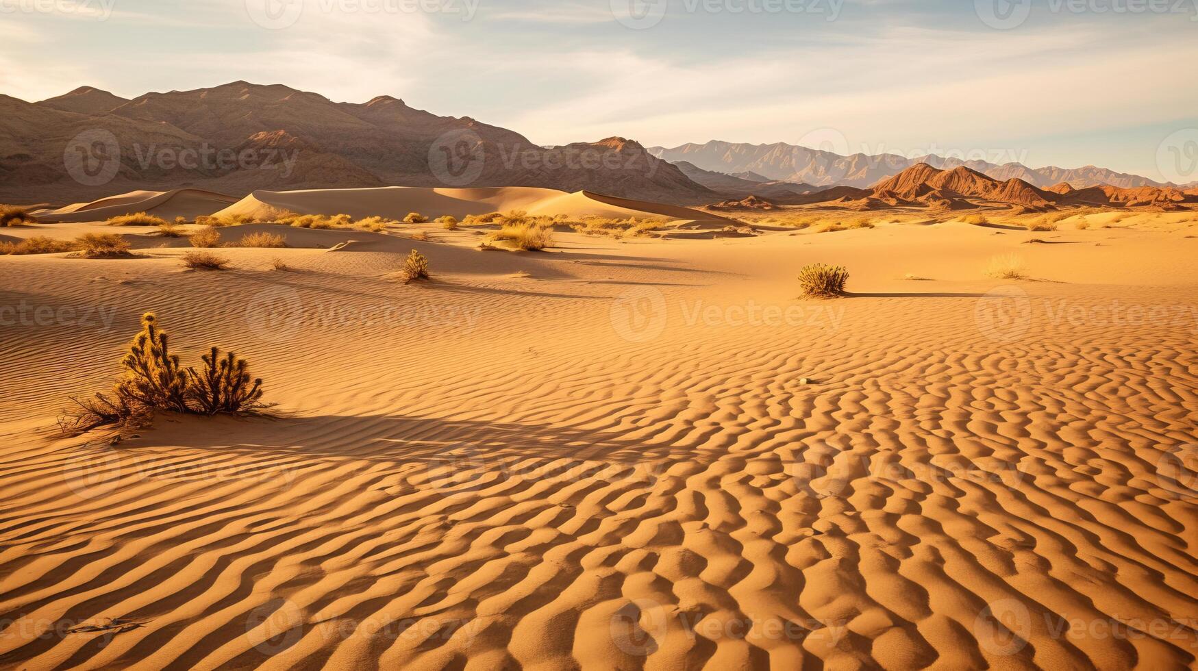 AI generated A serene desert landscape with cacti and sand photo