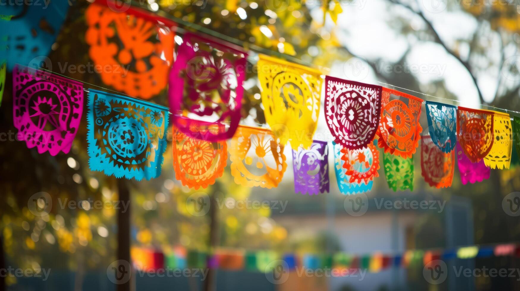 AI generated Day of the dead papel picado decorations in the breeze photo