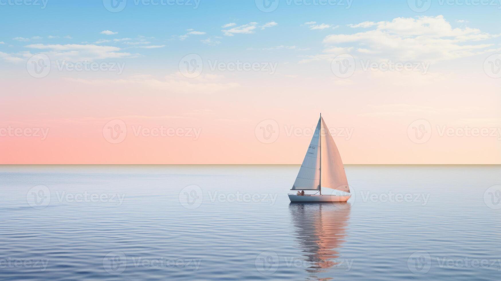 AI generated Tranquil ocean scene with a lone sailboat on the horizon photo