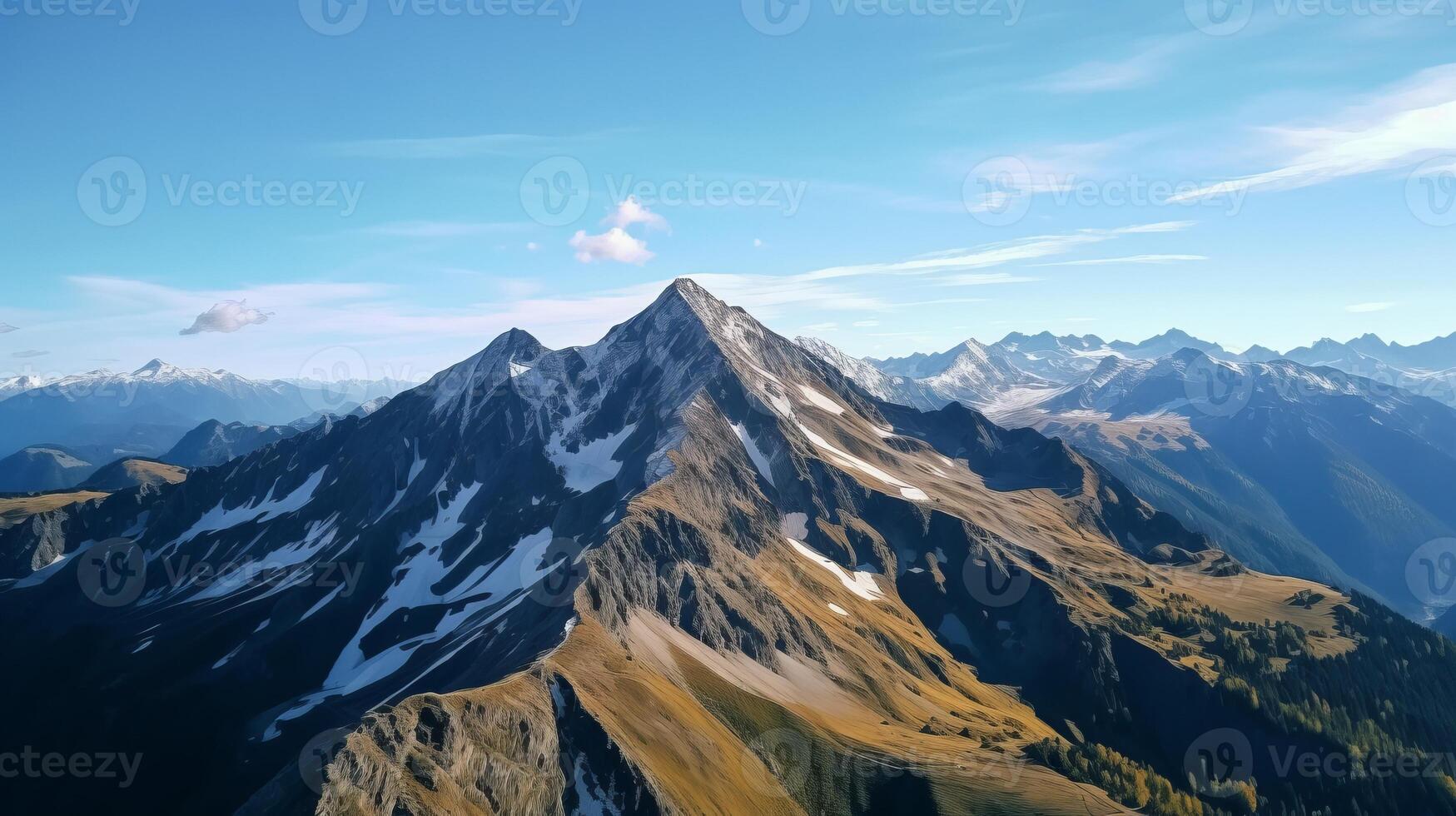 AI generated Serene mountain peak with panoramic views photo