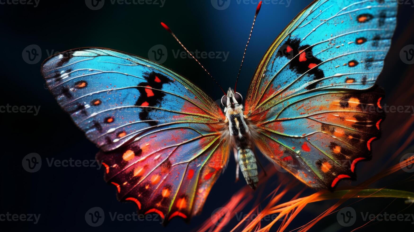 AI generated Intricate hyper zoom of a colorful butterfly's antennae photo