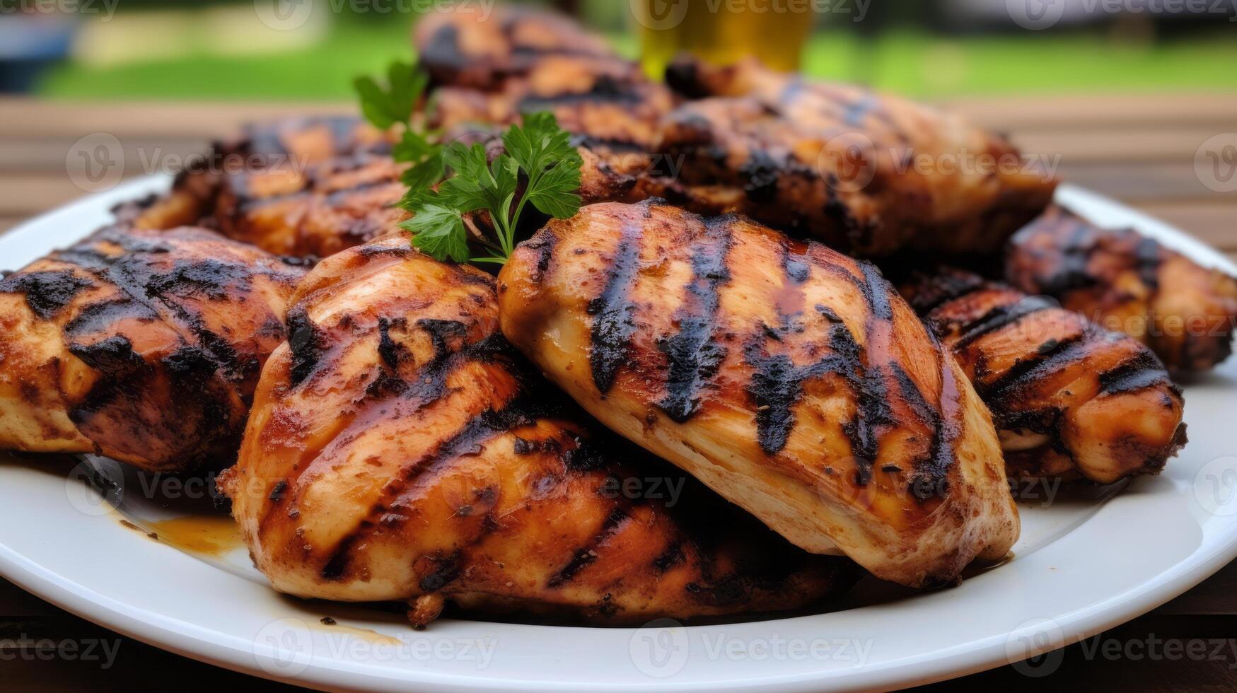 AI generated Plate of grilled chicken with grill marks photo