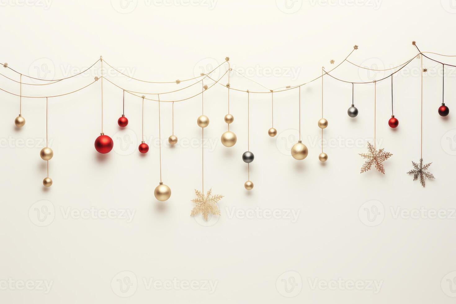 AI generated Festive wall adorned with christmas ornaments photo