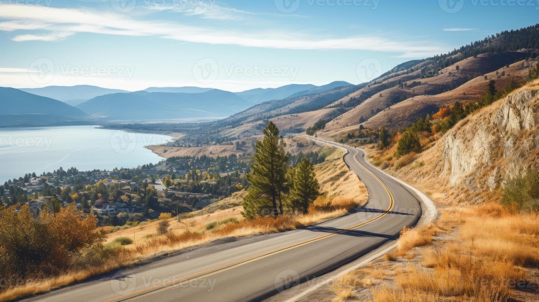 AI generated A winding mountain road with scenic views photo