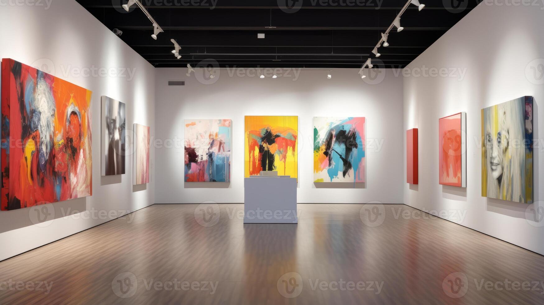 AI generated A gallery exhibition featuring contemporary art photo