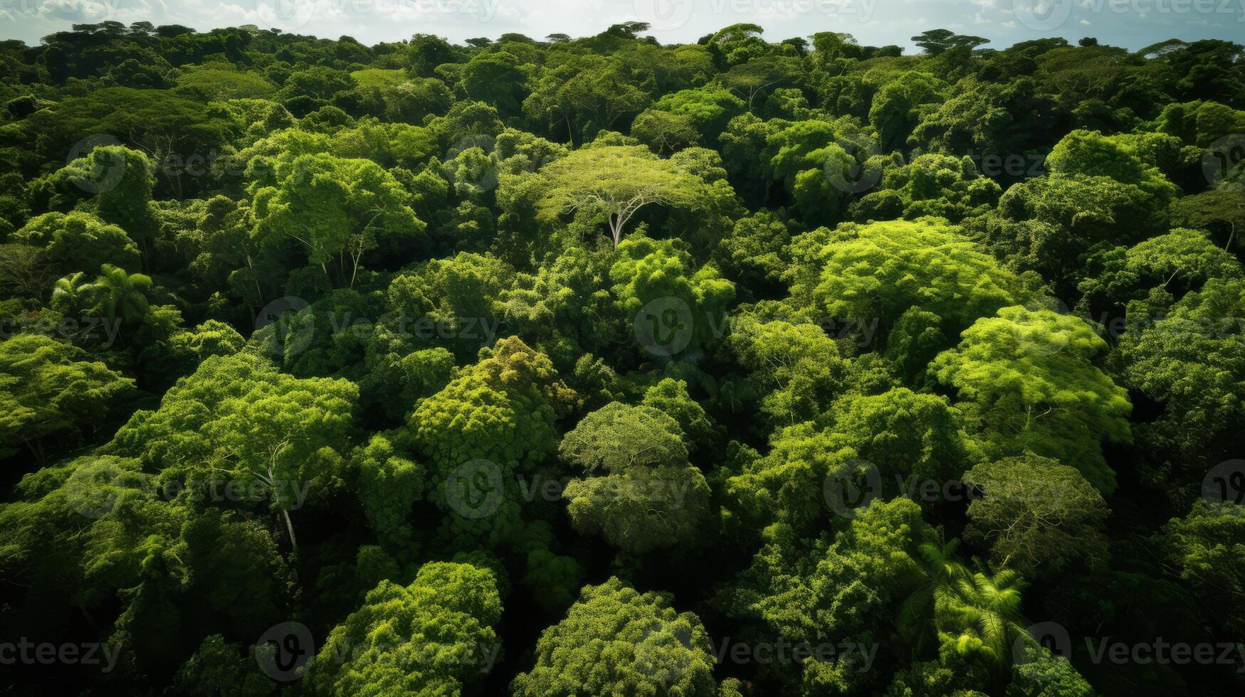 AI generated Aerial view of a lush, green forest canopy photo
