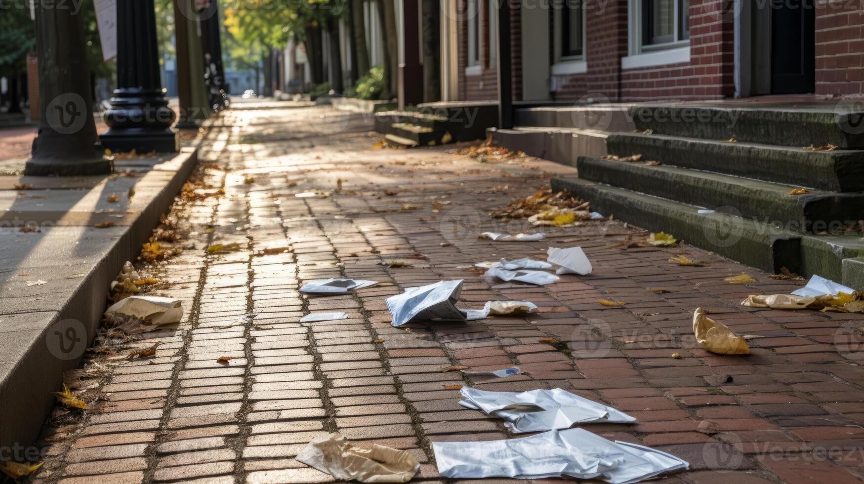 AI generated Littered sidewalks with paper and cardboard photo