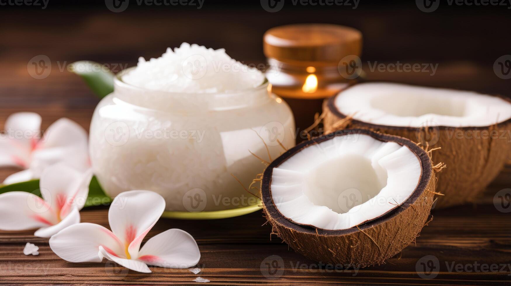 AI generated A coconut themed spa treatment with coconut oil photo