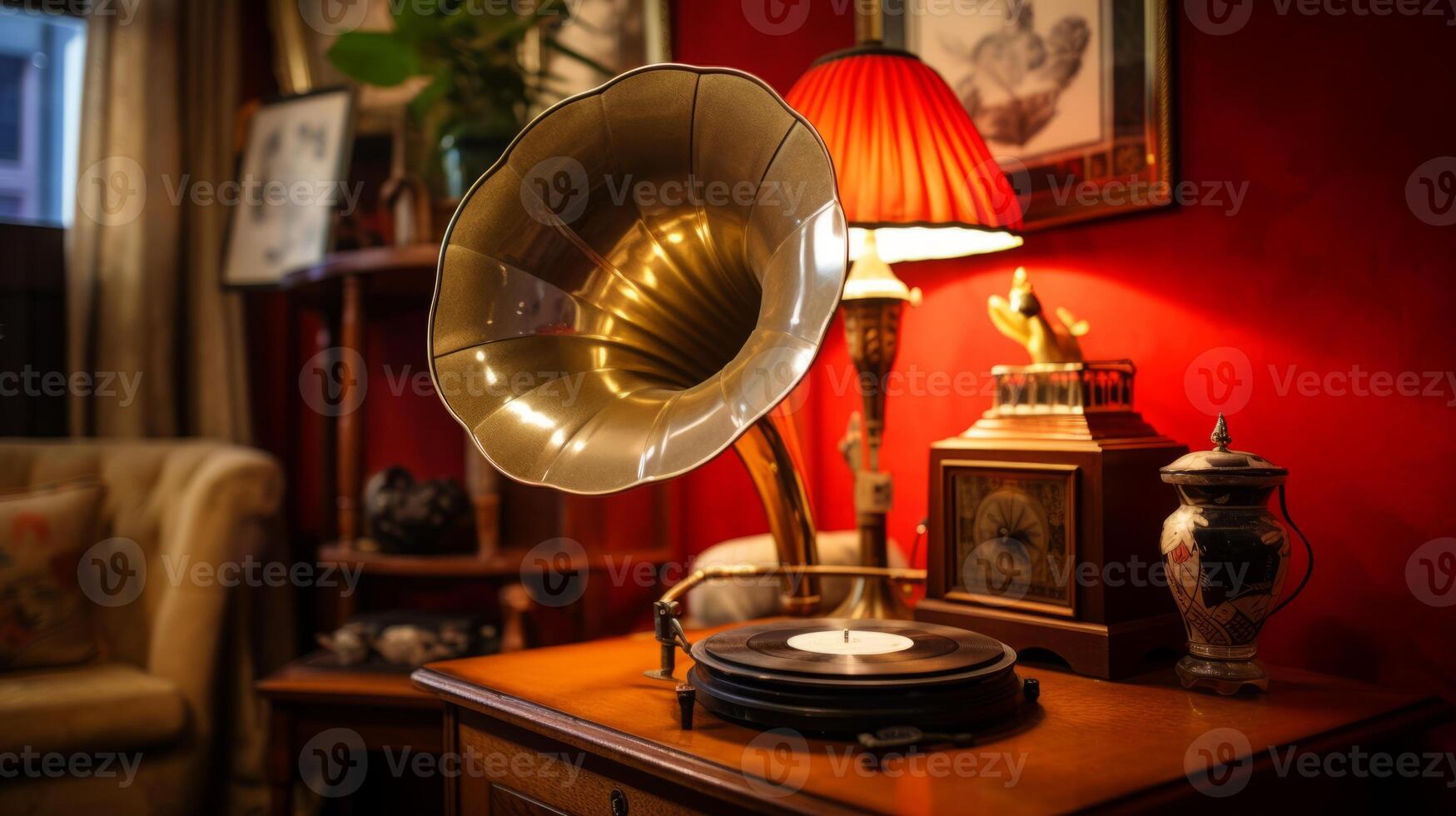 AI generated Vintage gramophone enveloping the room in lofi charm photo