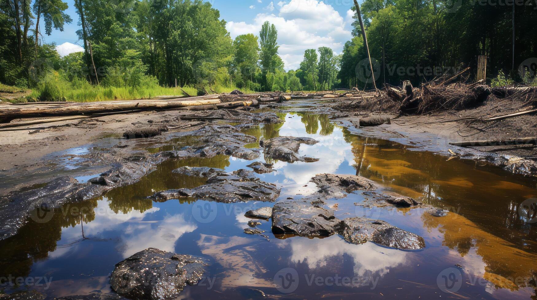 AI generated Polluted creek with oil contamination photo