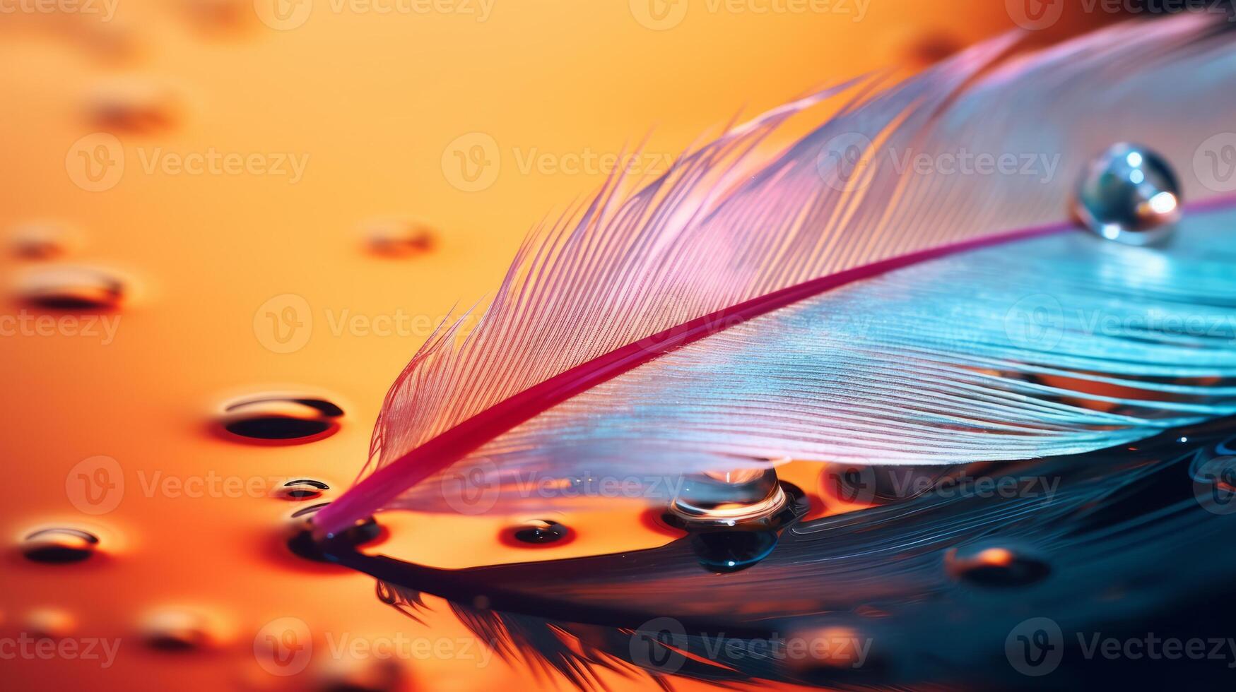 AI generated Hyper zoom macro shot of a water droplet on a feather photo