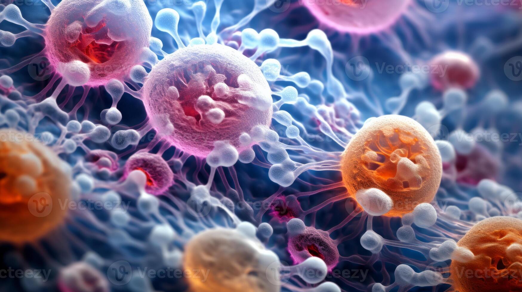 AI generated A microscopic view of vibrant living cells under a microscope photo