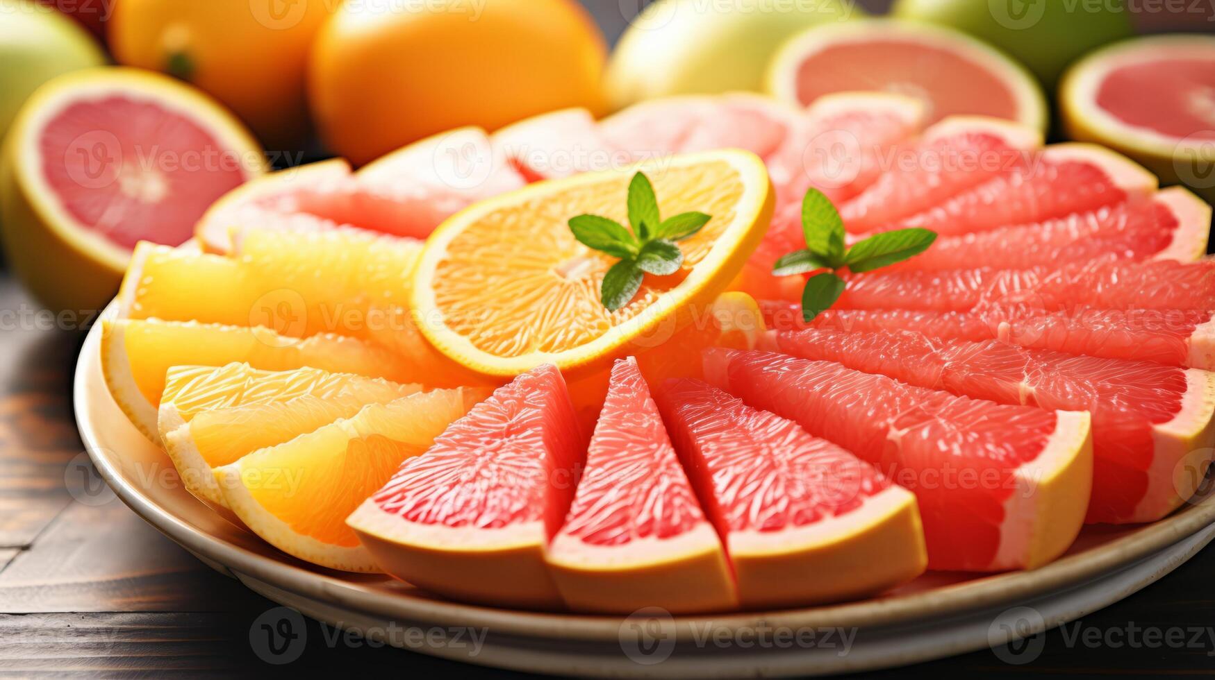 AI generated A grapefruit segment creating a citrusy burst in a fruit platter photo