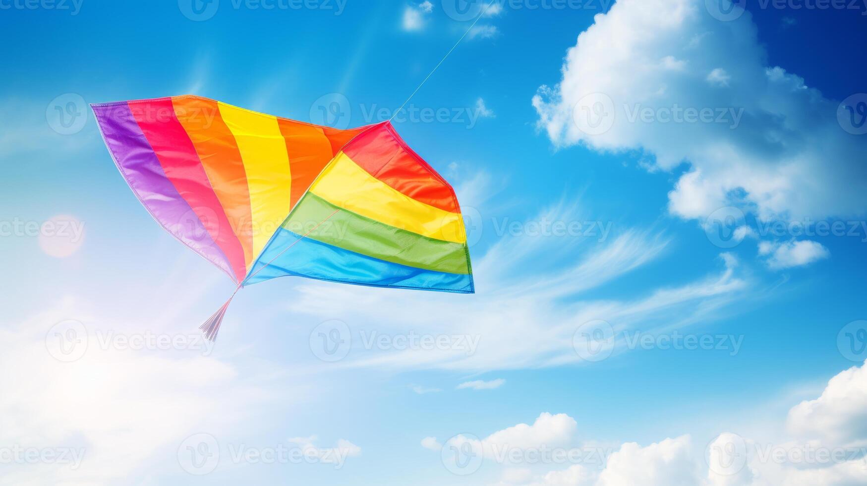 AI generated A rainbow themed kite soaring high in the sky photo