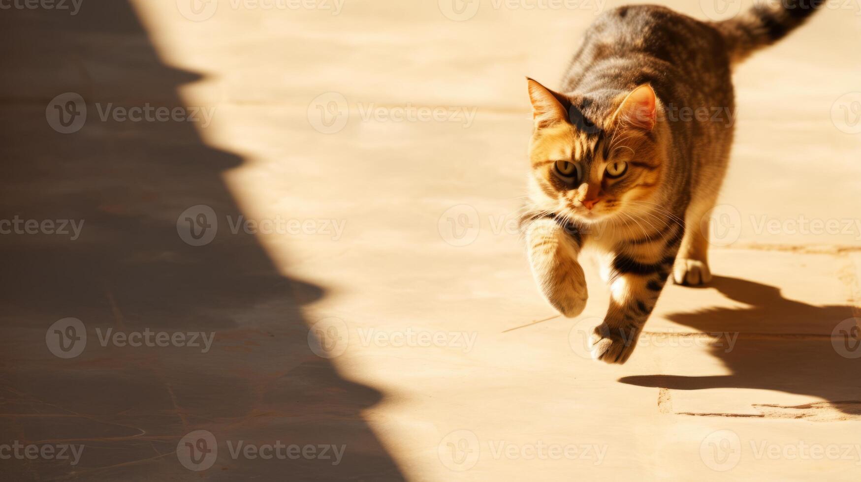 ai generado un gracioso gato persiguiendo sus sombra con mayor determinación foto