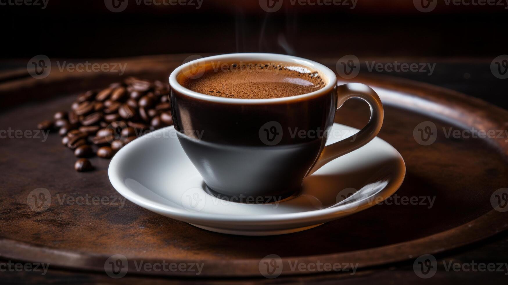 AI generated Coffee cup on a saucer, ready to be savored, an invitation to indulge photo