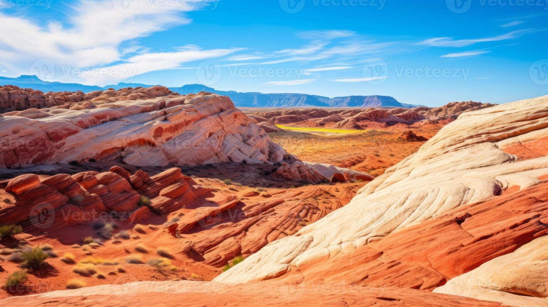 AI generated A rocky desert landscape with colorful sandstone formations photo