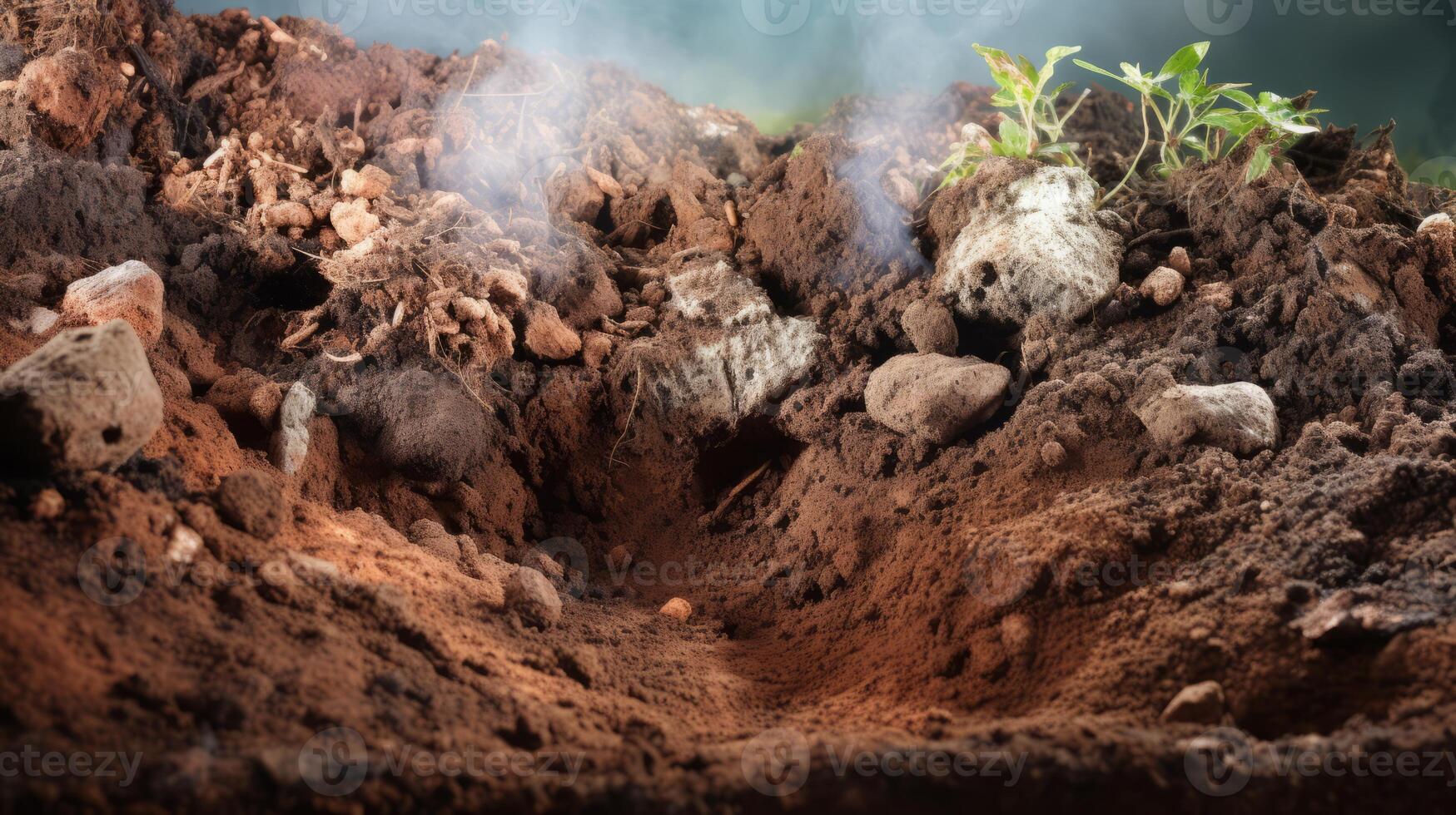 AI generated A closeup of soil with visible pollution and toxic elements photo