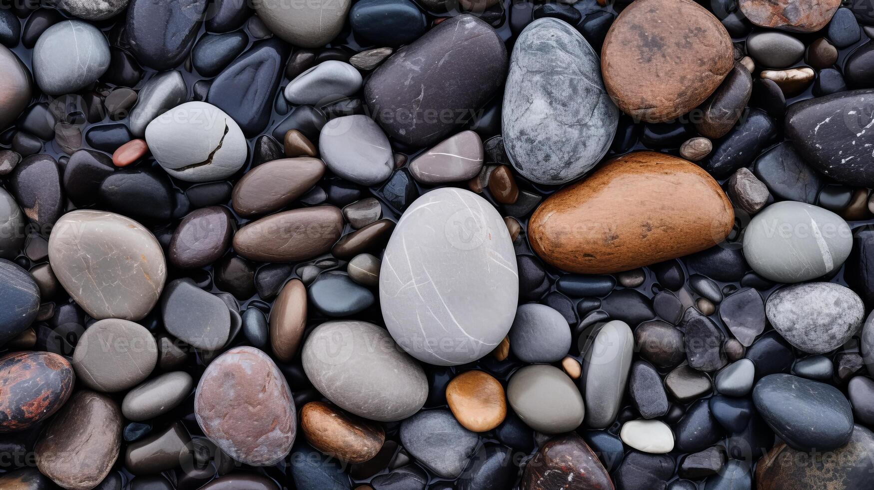 AI generated A closeup of textured pebbles in a riverbed photo