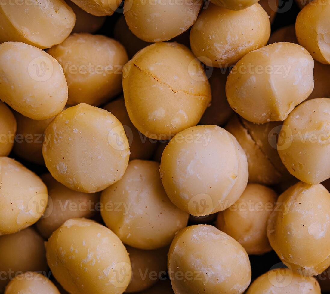 delicious macadamia nuts top view background photo