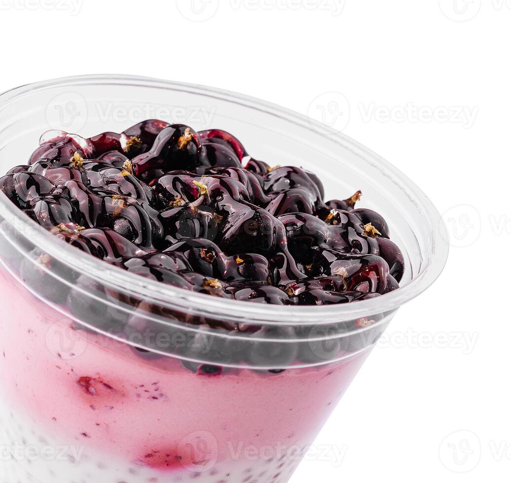 dessert with berries and chia seeds isolated photo