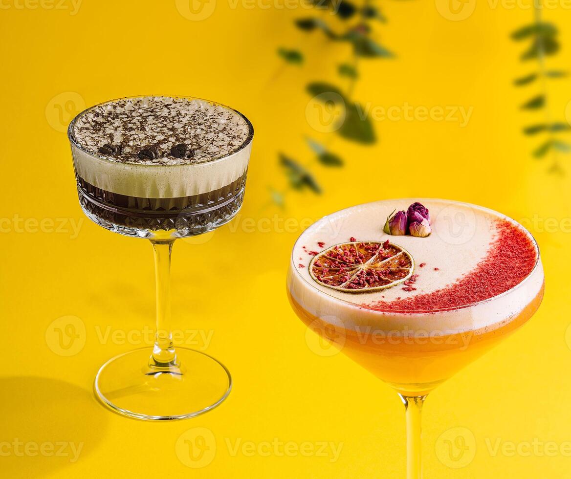 Coffee cocktail with cream and coffee beans and tropical cocktail photo