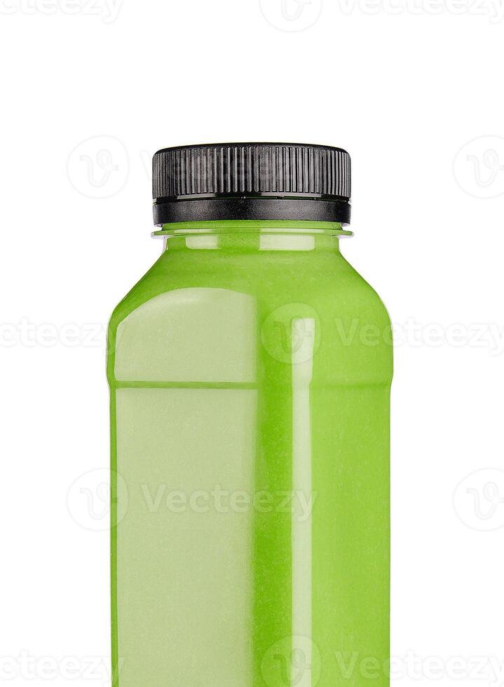 Bottle of healthy green smoothie on white photo