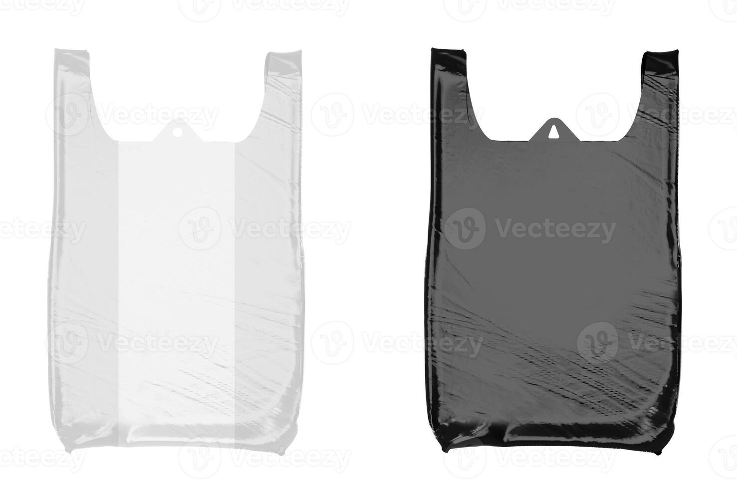 Plastic white and black bags isolated on white background photo