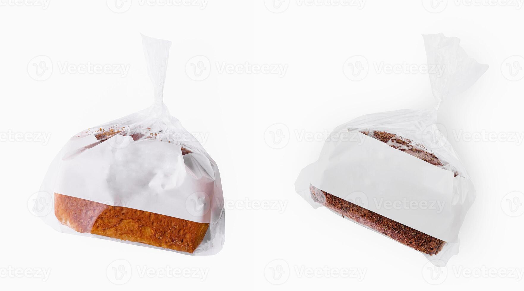 Sweet bread in plastic packaging on a white background photo