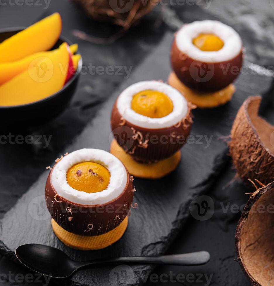 coconut desserts with mango top view photo