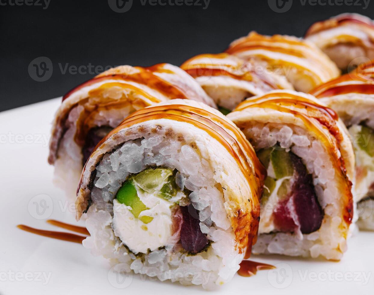 Delicious Canada sushi roll with teriyaki photo