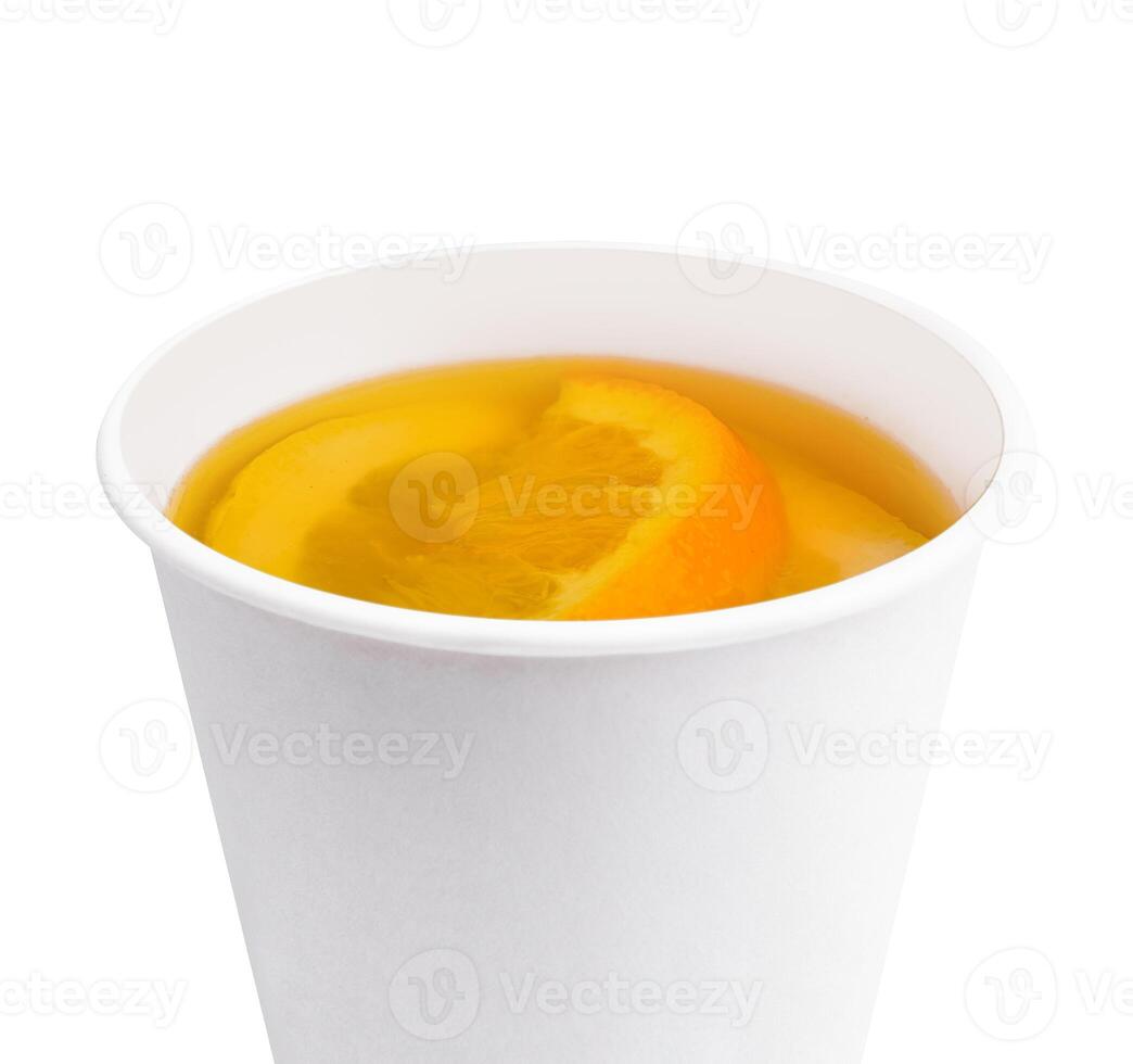 tea with orange slices in a plastic cup photo