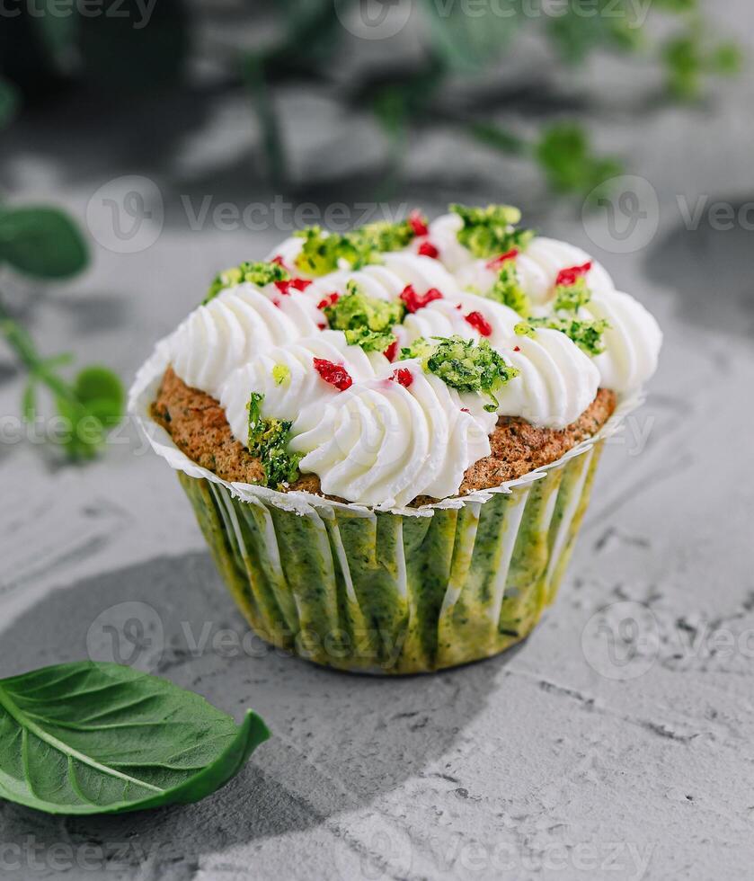 Snack muffins with spinach and whipped cream photo