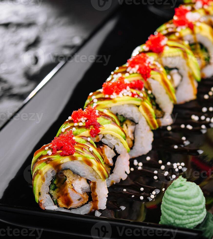 avocado roll sushi with shrimps inside photo