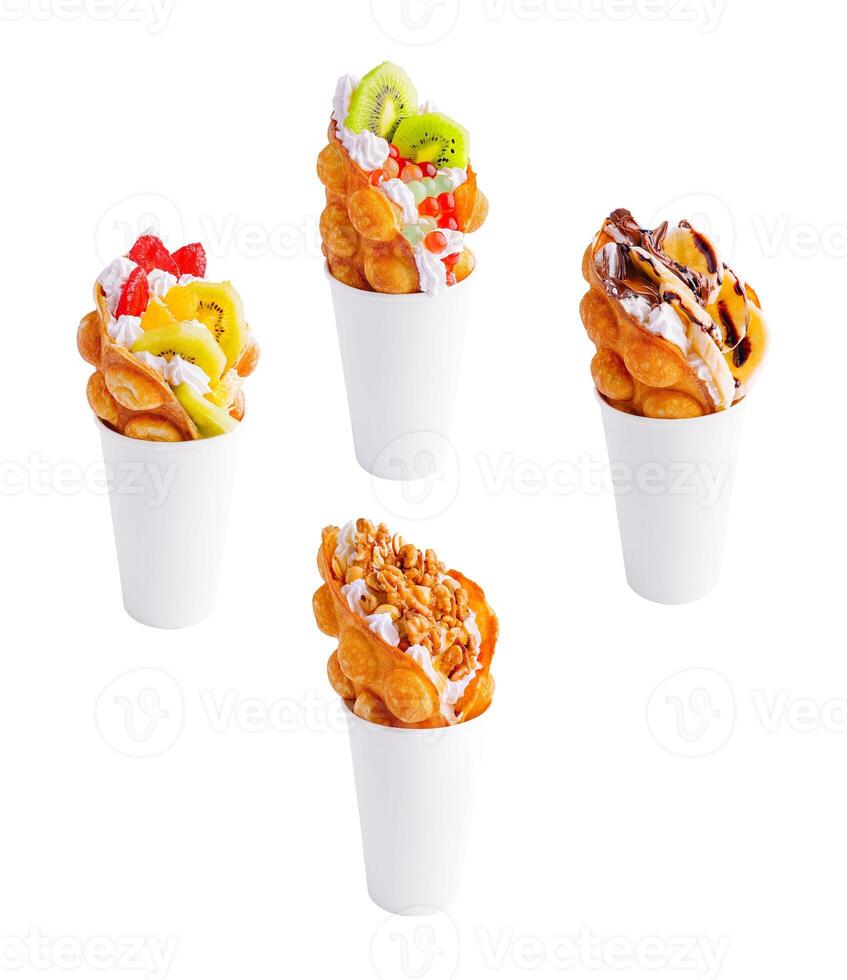 different types Hong kong or bubble waffles with ice cream photo