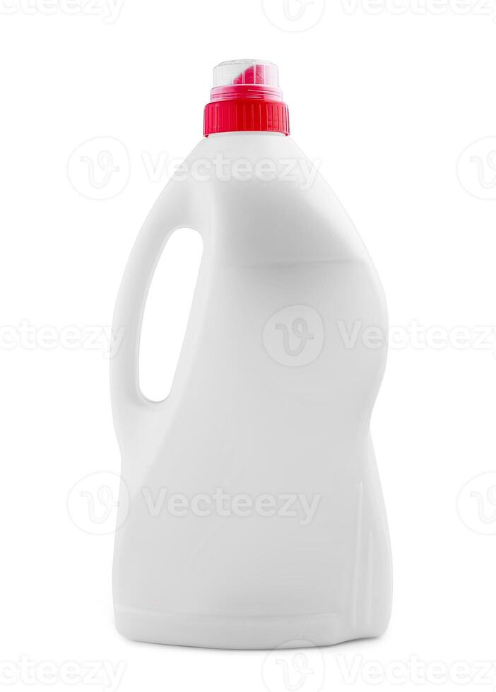 Plastic clean bottle with red detergent photo