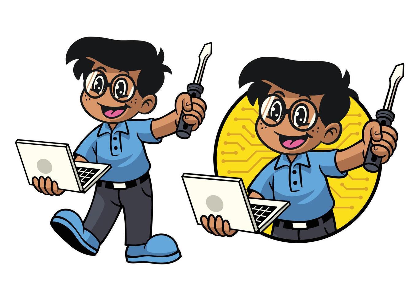 Cartoon Computer Technician Boy Mascot vector