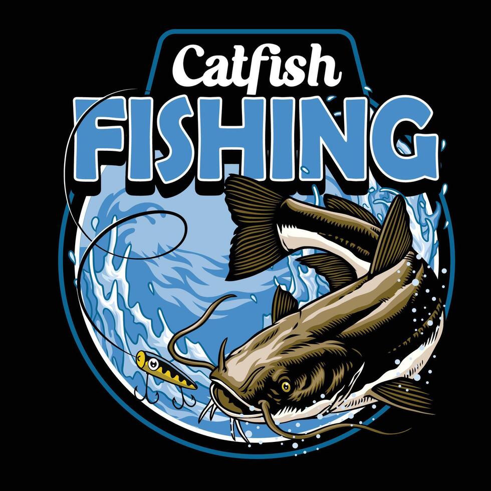 Clásico vistoso camiseta diseño bagre pescar vector