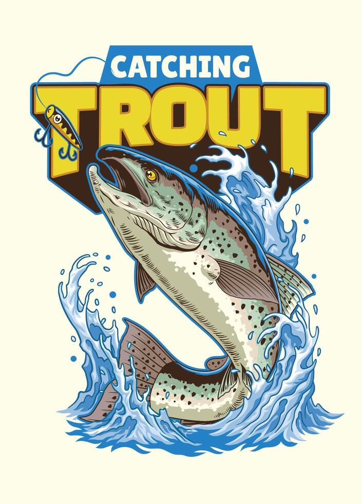Fishing Vintage Colorful Steelhead Trout Shirt Design vector