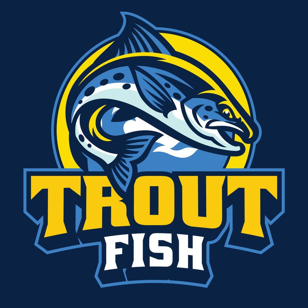 Blue Trout Fishing Logo Design Mascot vector