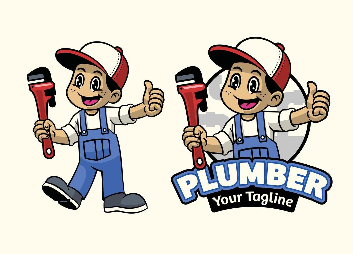 Plumber Boy Mascot Logo with Wrench vector